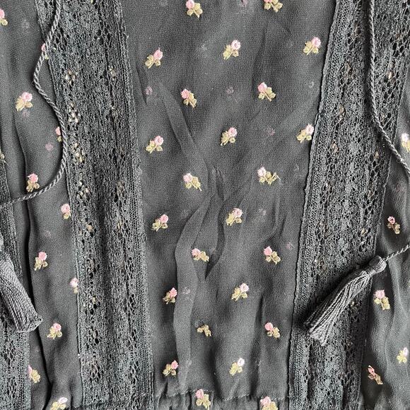Ulla Johnson Black Lace & Rose Embroidered Blouse Size 4 - Picture 3 of 5